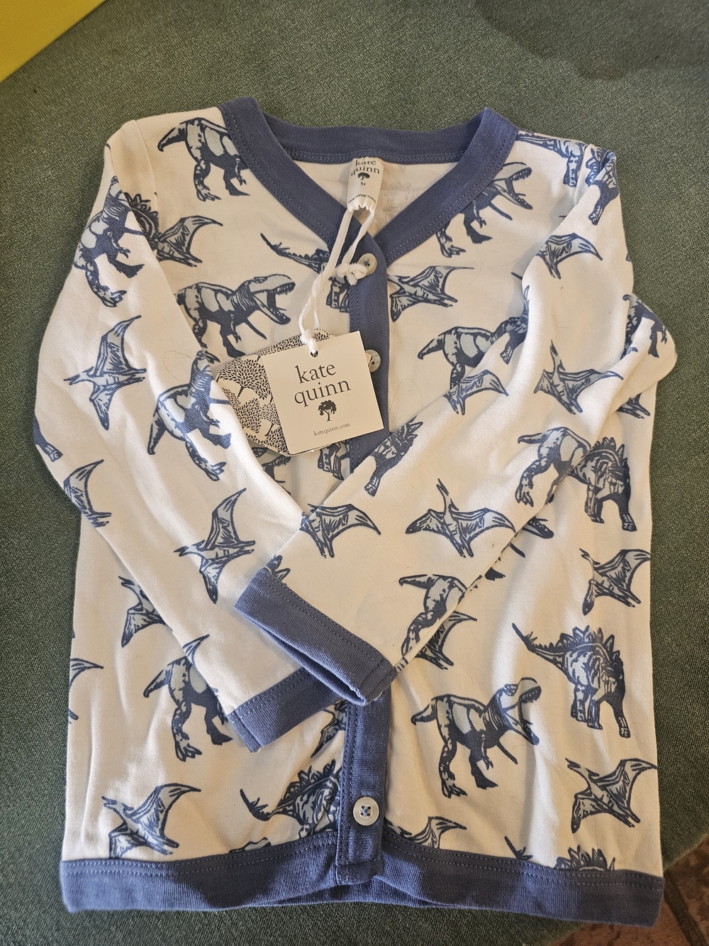 kate quinn White and Blue Dinosaur Button-Front Top Cardigan